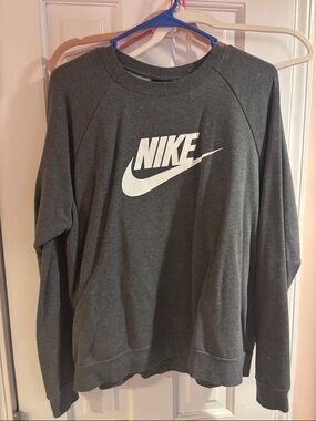 Nike Men's Dark Gray Crewneck Sweatshirt with White Logo